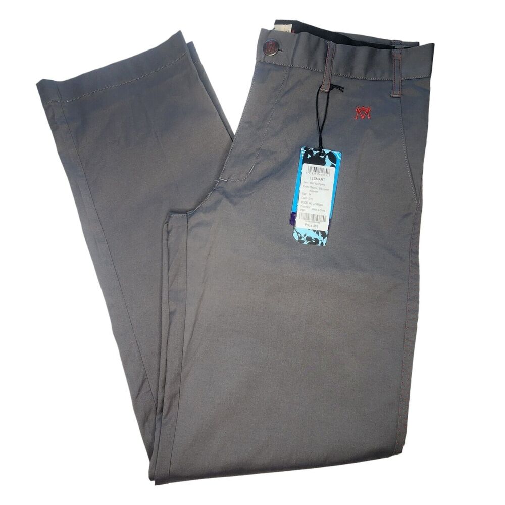 Lesmart Golf Series Pants Mens Size 34x33 Gray Standard Fit Stretch Waist NWT